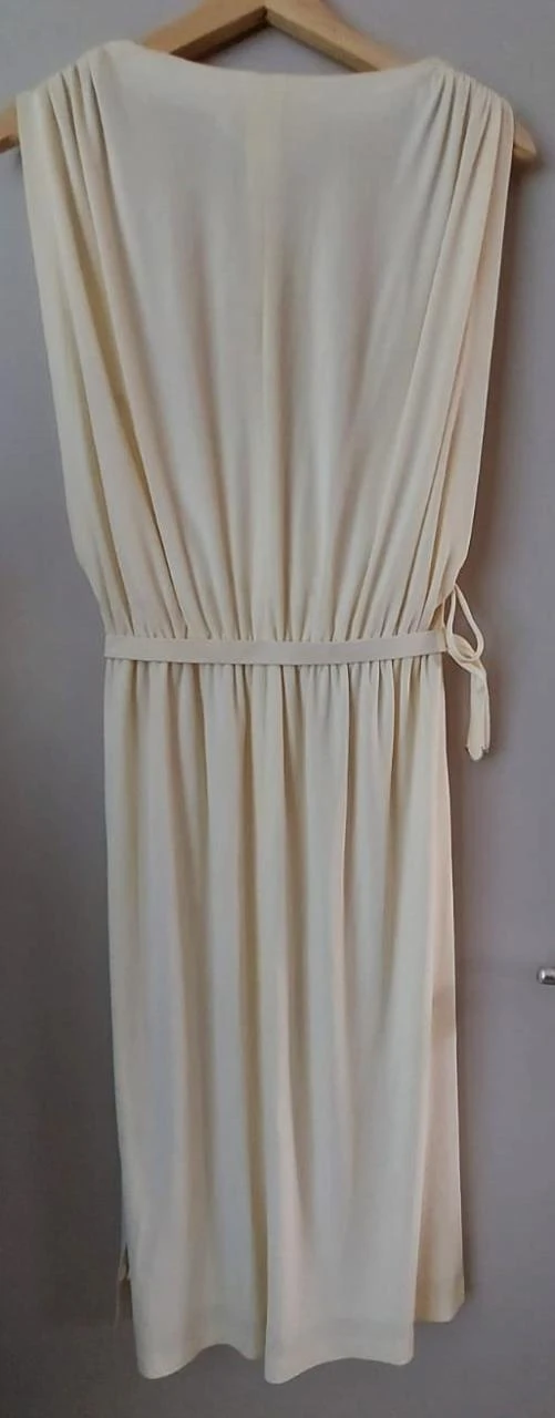 Vestido vintage creme com decote em V, tamanho 40 – photo 3